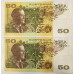 AUSTRALIA 1973 . FIFTY 50 DOLLARS BANKNOTE . PHILLIPS/WHEELER . ERROR . INK TRANSFER . CONSEC PAIR